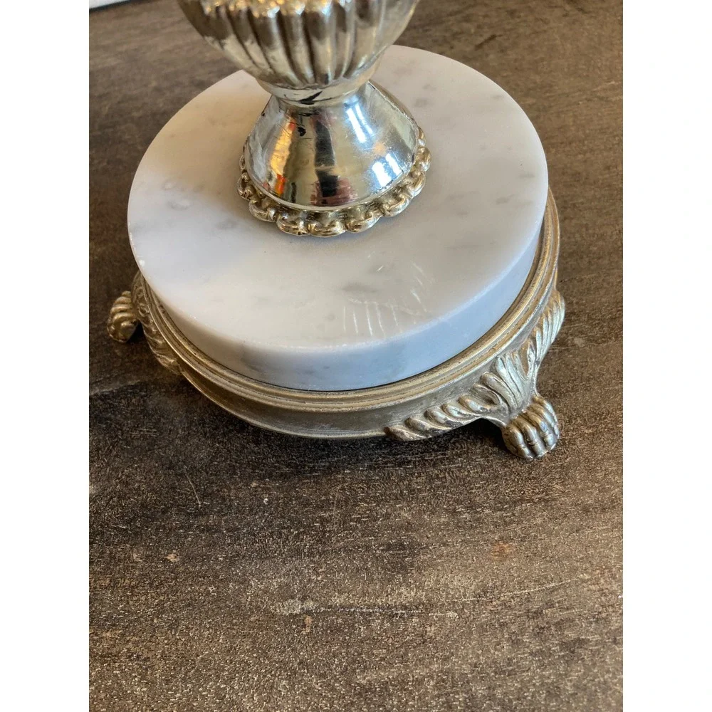 Vintage Ornate 5 Light Candelabra White Marble Base Crystal Prism Champagne Gold